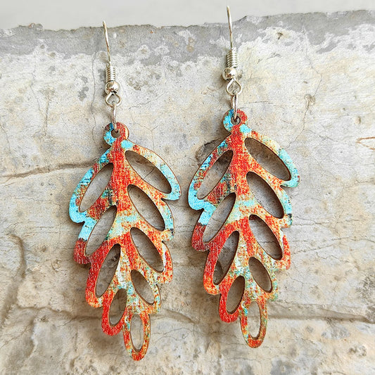 Unique Wooden Leaf Dangle Earrings