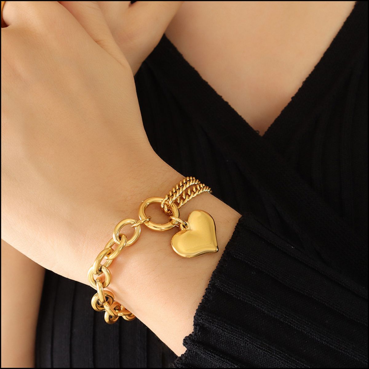 Heart Chunky Chain Titanium Steel Bracelet