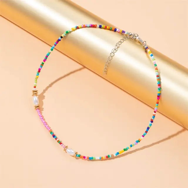 Radiant BoHo Style Colorful Beaded Pearl Choker