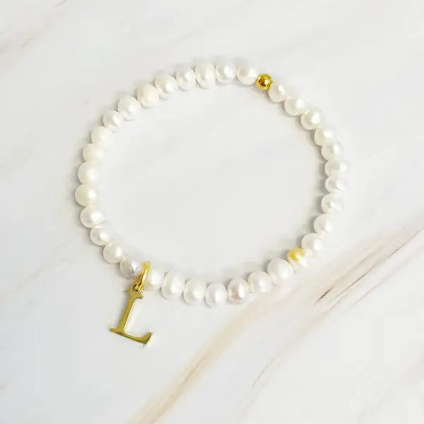 Radiant Freshwater Pearl Initial Charm Bracelet