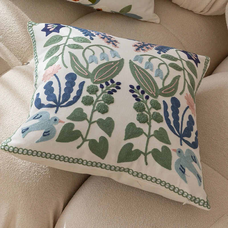 Green Tulip Pillow - Simple Embroidery