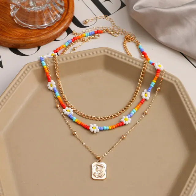 Radiant BoHo Style Colorful Beaded Pearl Choker