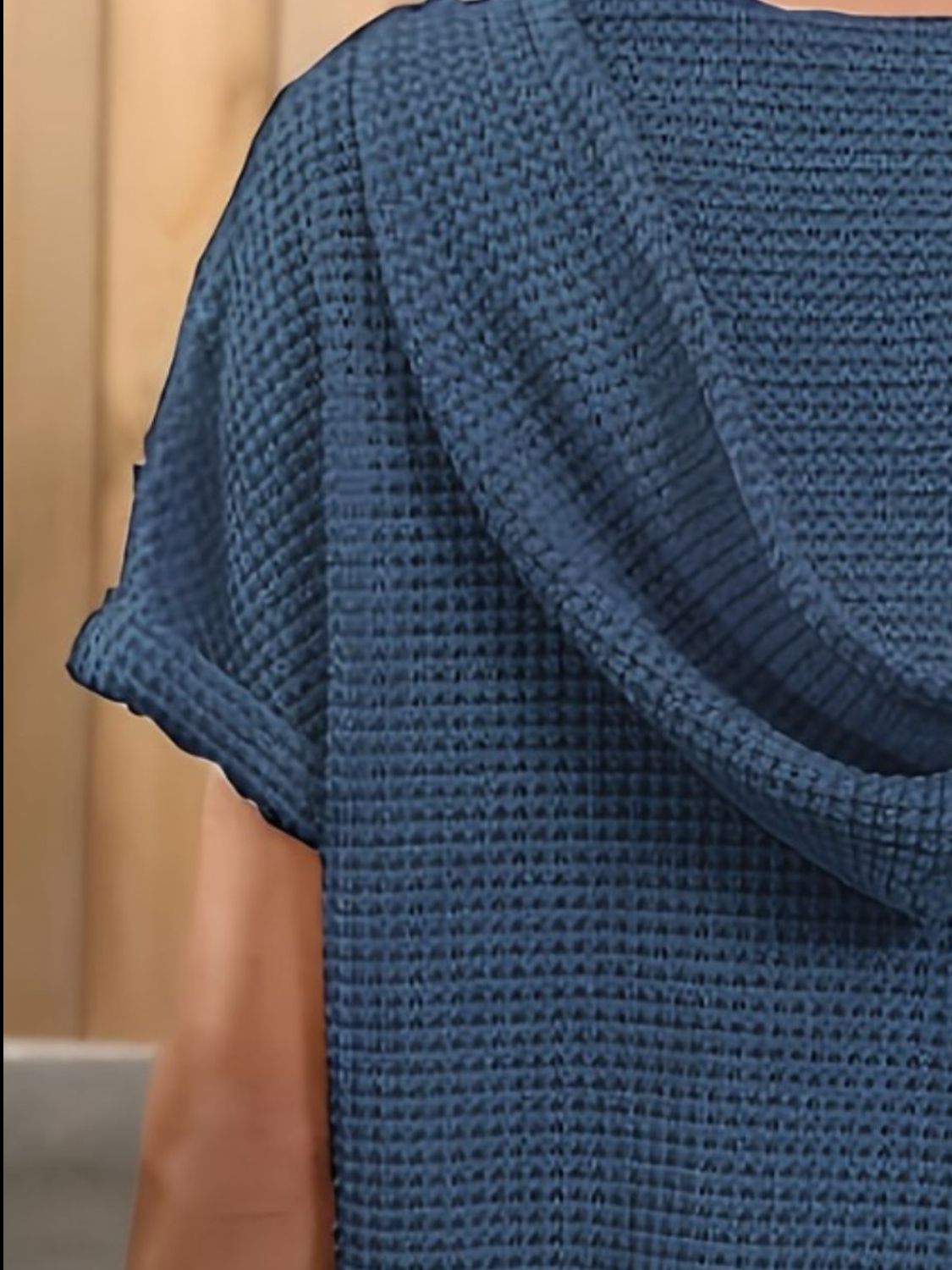KayBee Waffle-Knit Hooded Short Sleeve Top