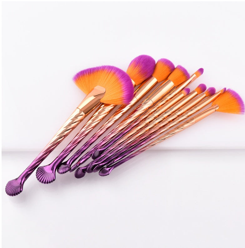 KayBee & Company Pretty and Trendy - Purple/Gold Shells 10 Piece Makeup Brush Kit