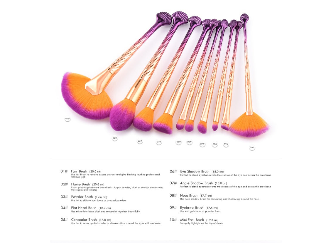KayBee & Company Pretty and Trendy - Purple/Gold Shells 10 Piece Makeup Brush Kit