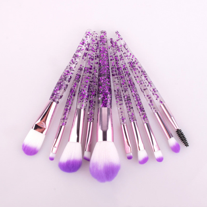 Pretty Powder-Filled Handle Makeup Brush Set - 10 Brushes, Different Colors Avail.