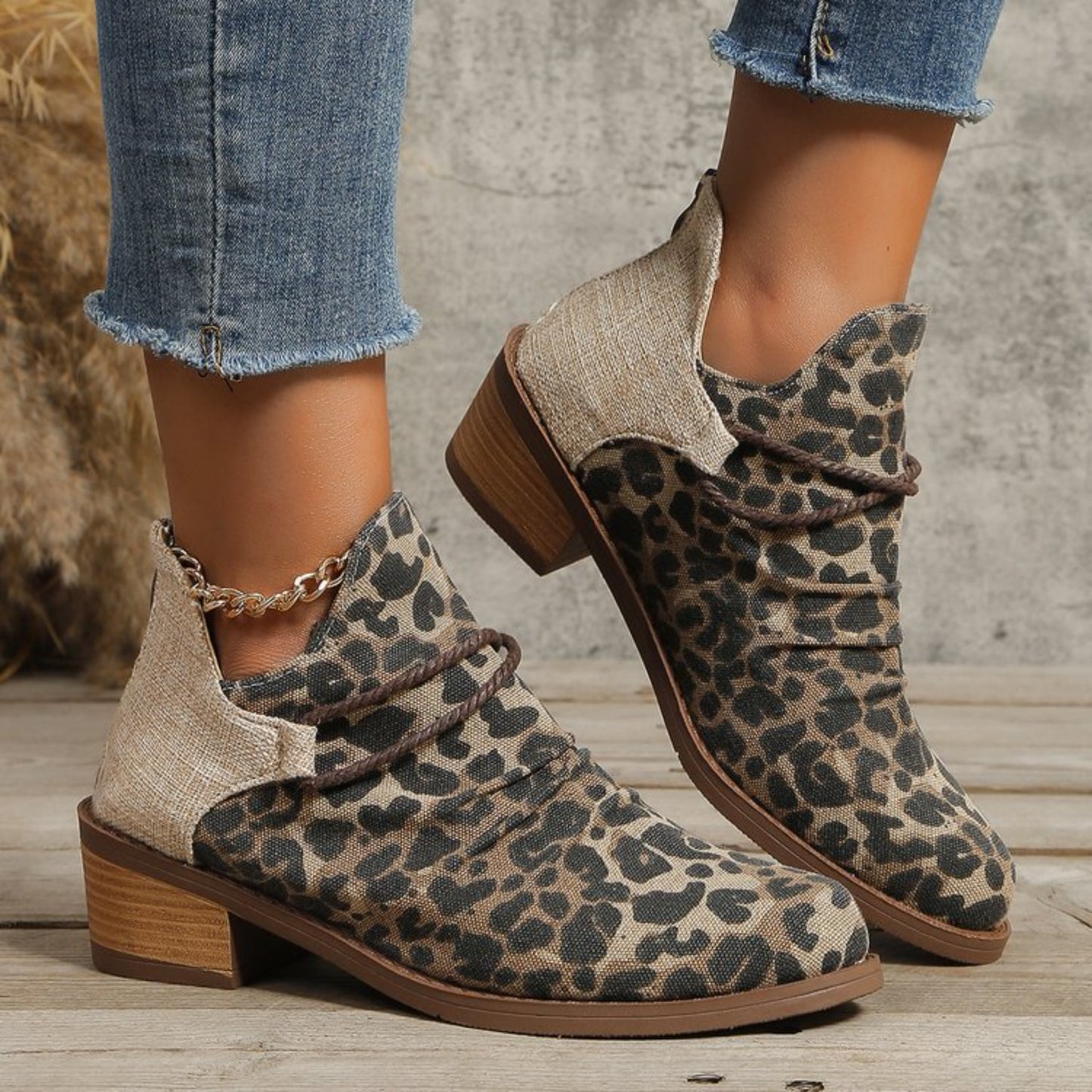 KayBee Contrasted Canvas Low Heel Boots