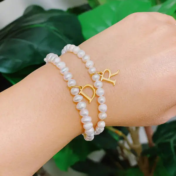 Radiant Freshwater Pearl Initial Charm Bracelet