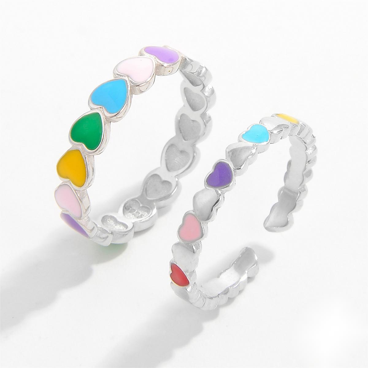 Unique Colorful Sterling Silver Drip Oil Heart Ring
