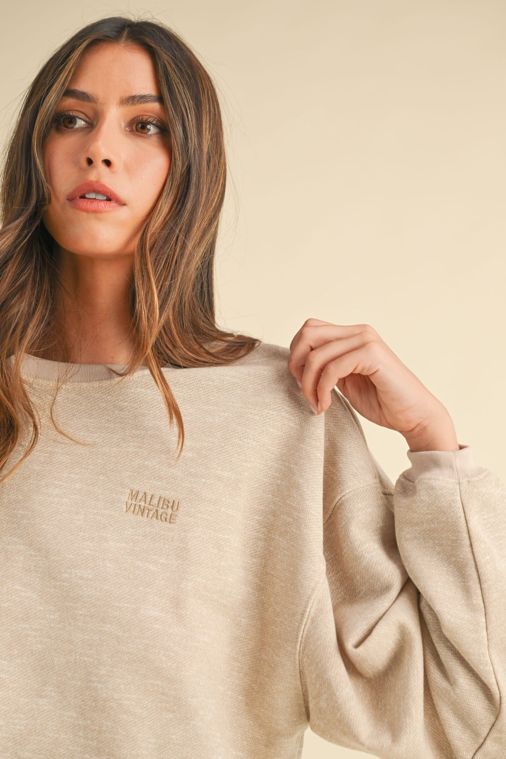 So Perfect Mable Round Neck Letter Embroidery Crop Sweatshirt