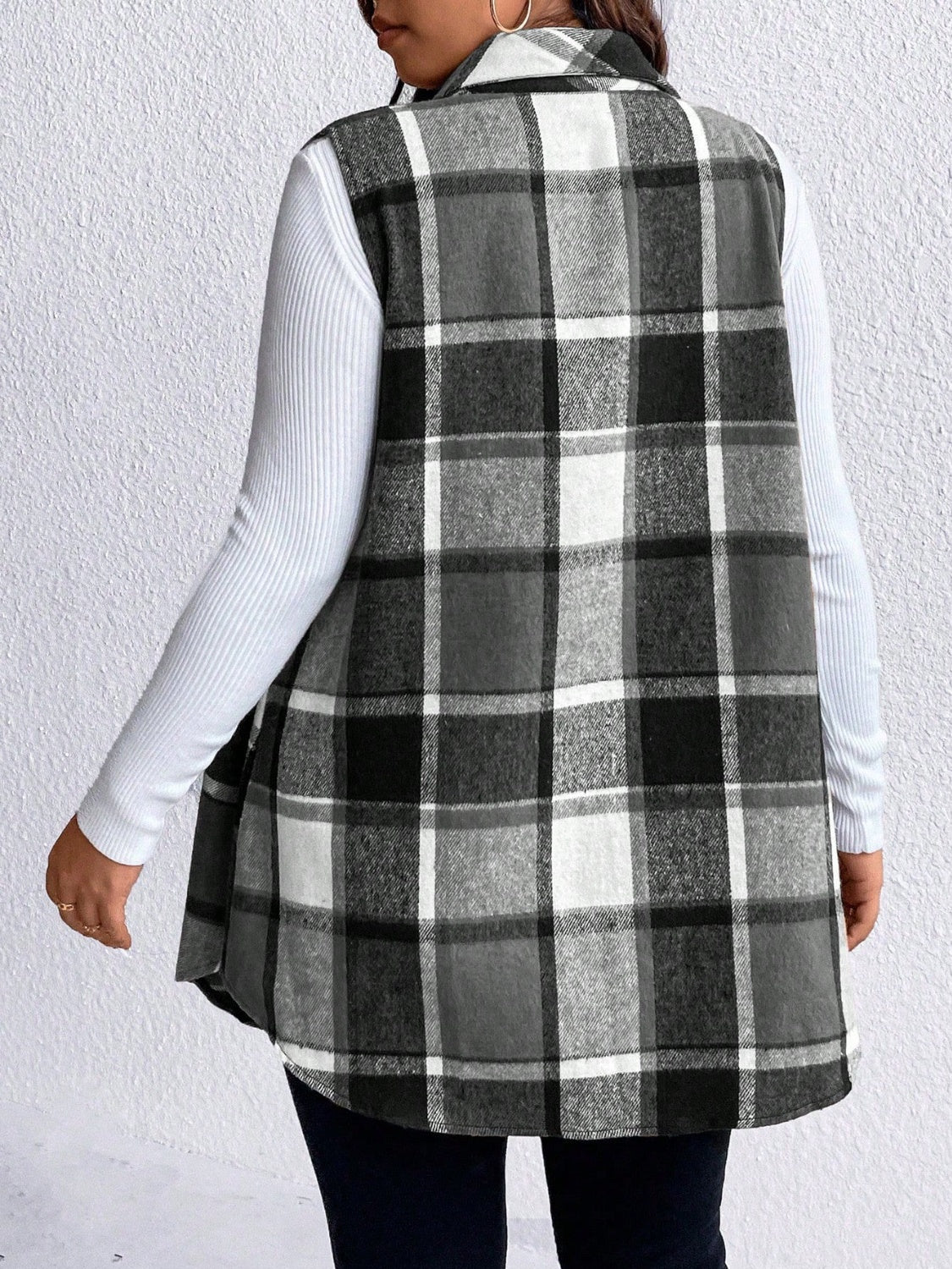 KayBee Honey Pocketed Plaid Button Up Vest Coat