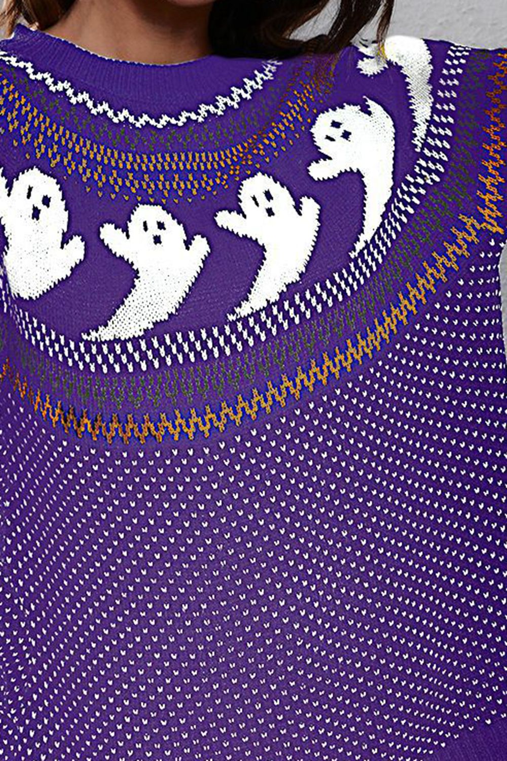 KayBee So Spooky Halloween Ghost Pattern Round Neck Long Sleeve Sweater