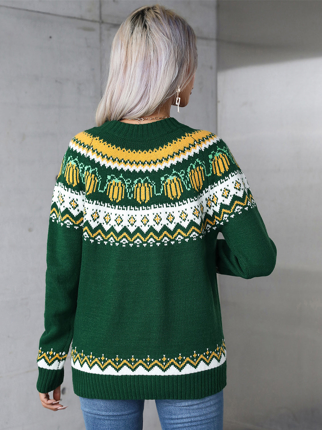 Angel Wings Pumpkins Geometric Round Neck Long Sleeve Sweater