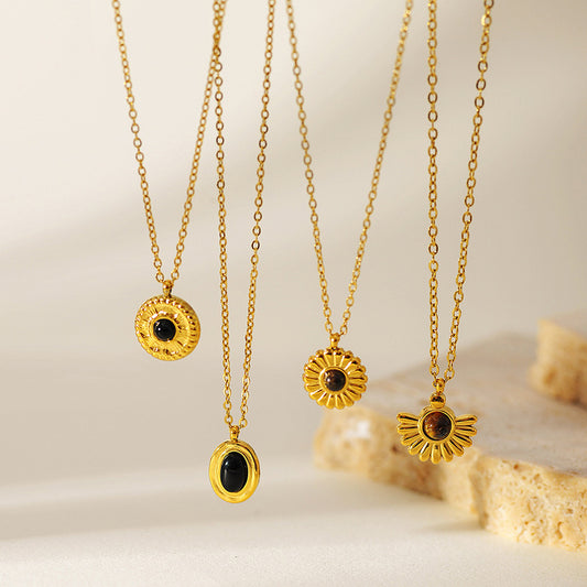 KayBee & Company Vintage Sunflower Natural Stone Pendant Necklace