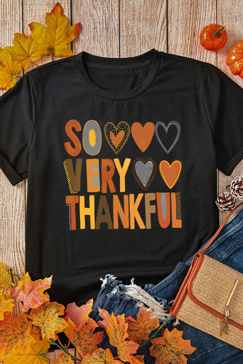 KayBee So Thankfall and Very Thankful Round Neck Short Sleeve T-Shirt