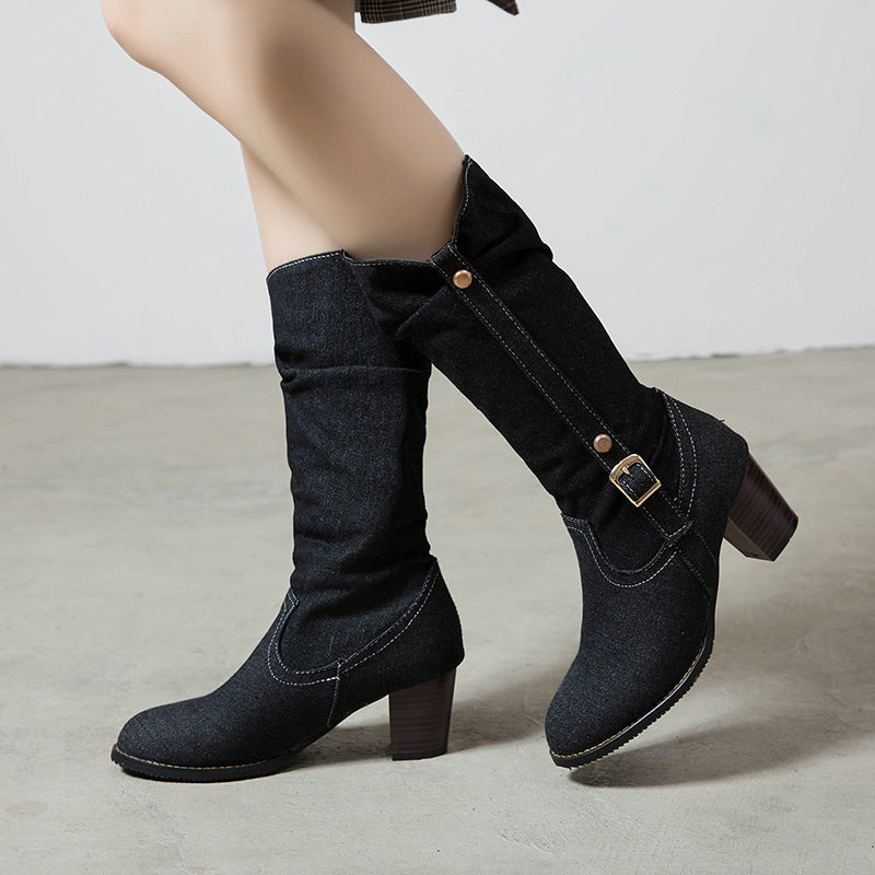 KayBee Middle Denim Women's High Heels High Boots