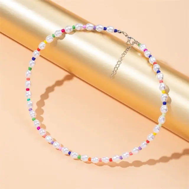 Radiant BoHo Style Colorful Beaded Pearl Choker