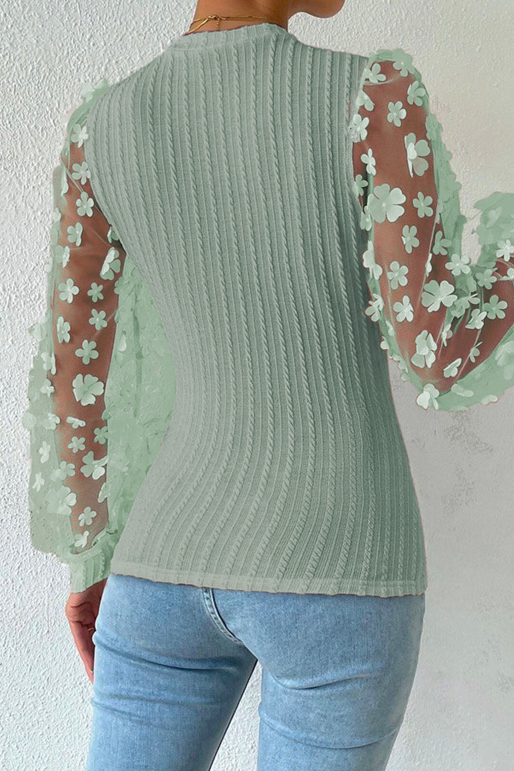 KayBee Double Take Textured Applique Long Sleeve Blouse