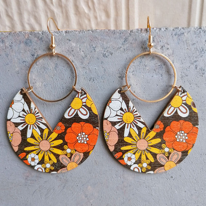 Pac-Man Shape Wooden Dangle Earrings