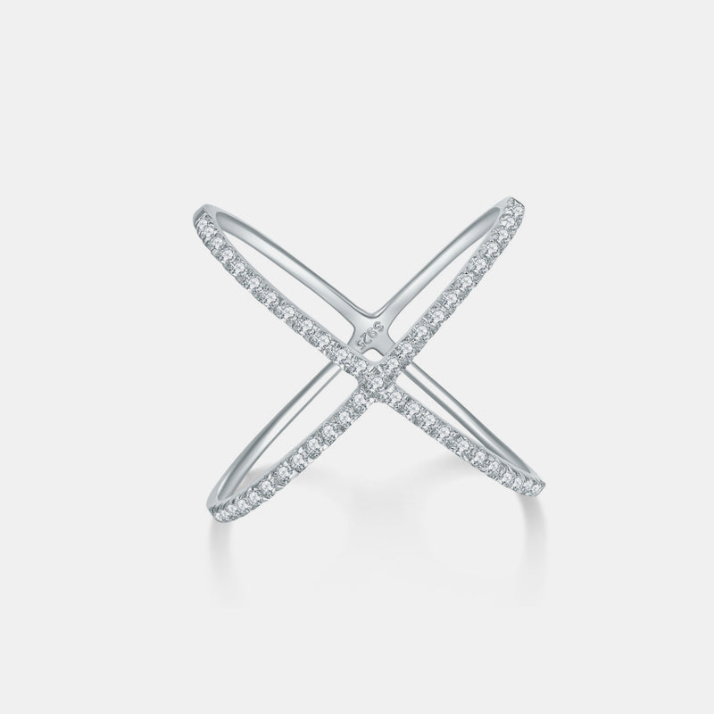 Sterling Silver Moissanite Crisscross Ring (925)