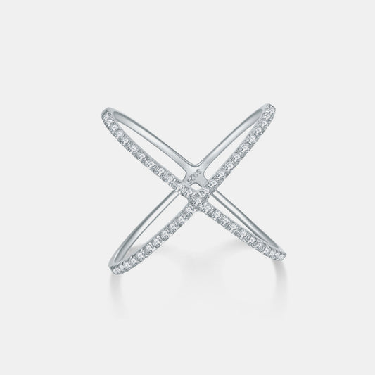 Sterling Silver Moissanite Crisscross Ring (925)