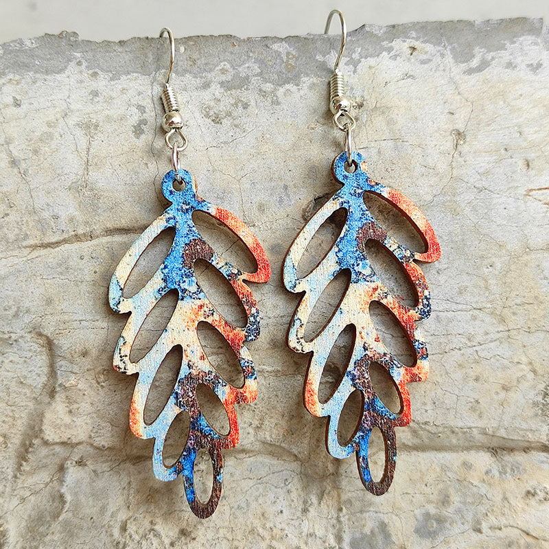 Unique Wooden Leaf Dangle Earrings