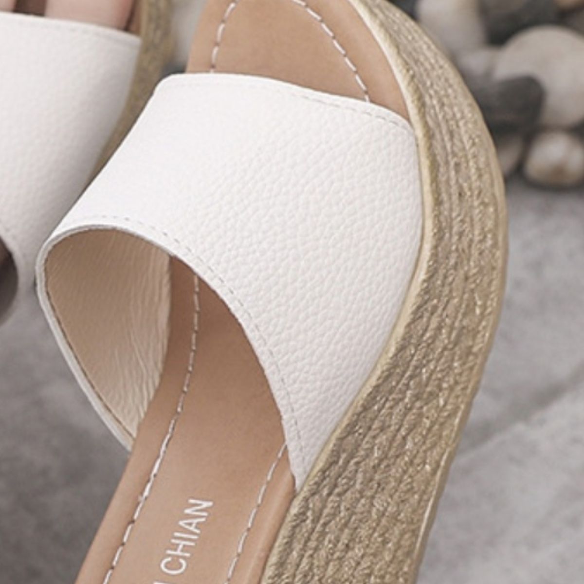 KayBee Wide Band Leather Open Toe Wedge Sandals