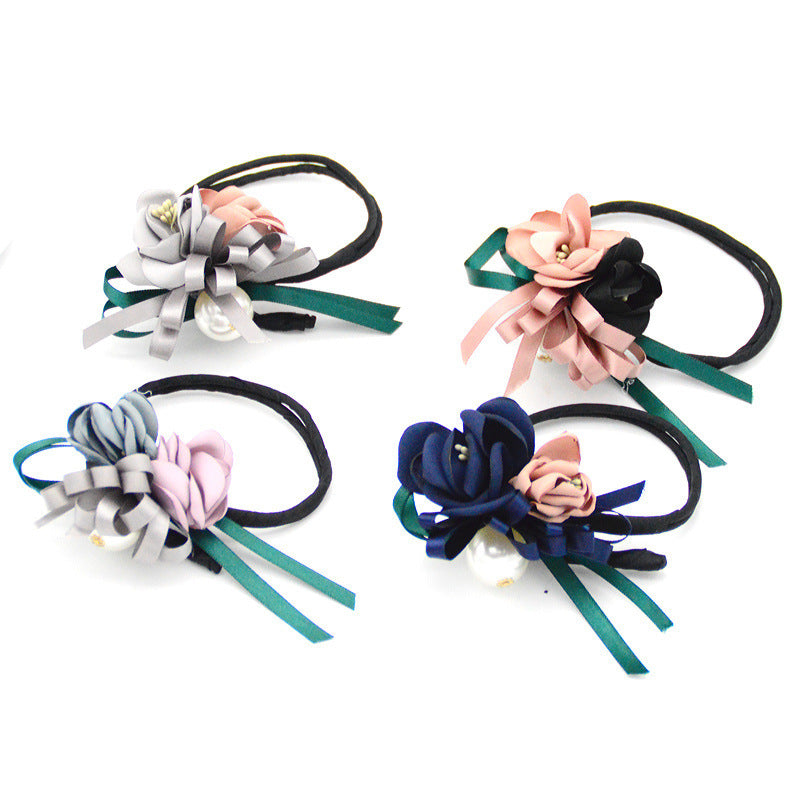 Fabric Pearl Flower Hair Tie Accessory
