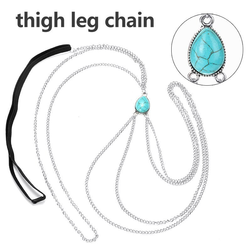 Retro-Boho Turquoise, Multi-layer Thigh Chain