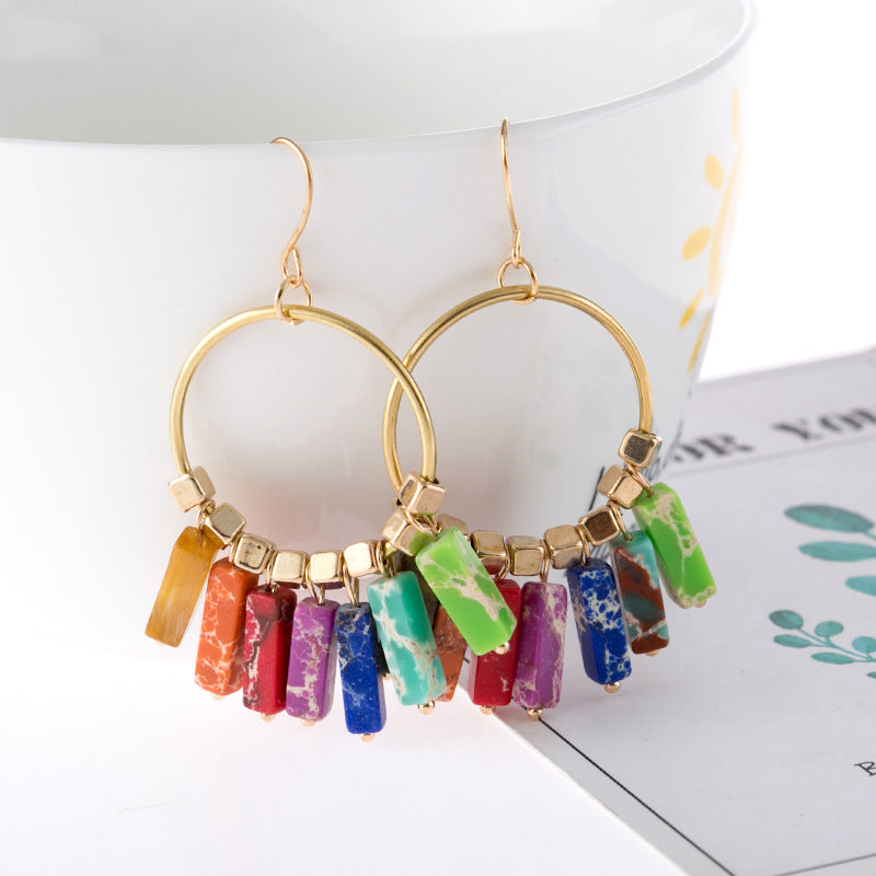 Beautiful and Unique Multicolored Stone Dangle Earrings