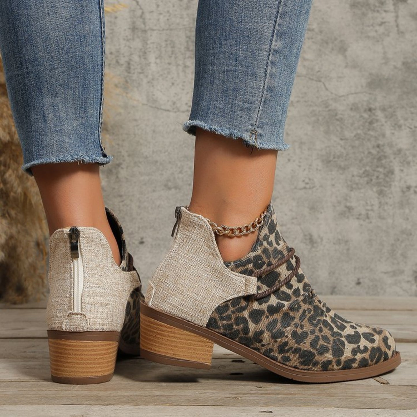 KayBee Contrasted Canvas Low Heel Boots
