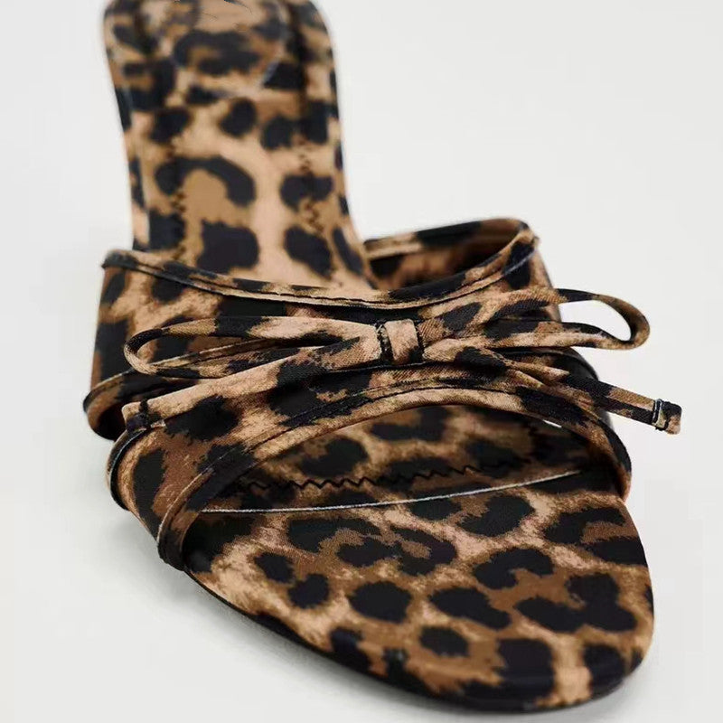 KayBee & Co Bow Leopard Kitten Heel Sandals