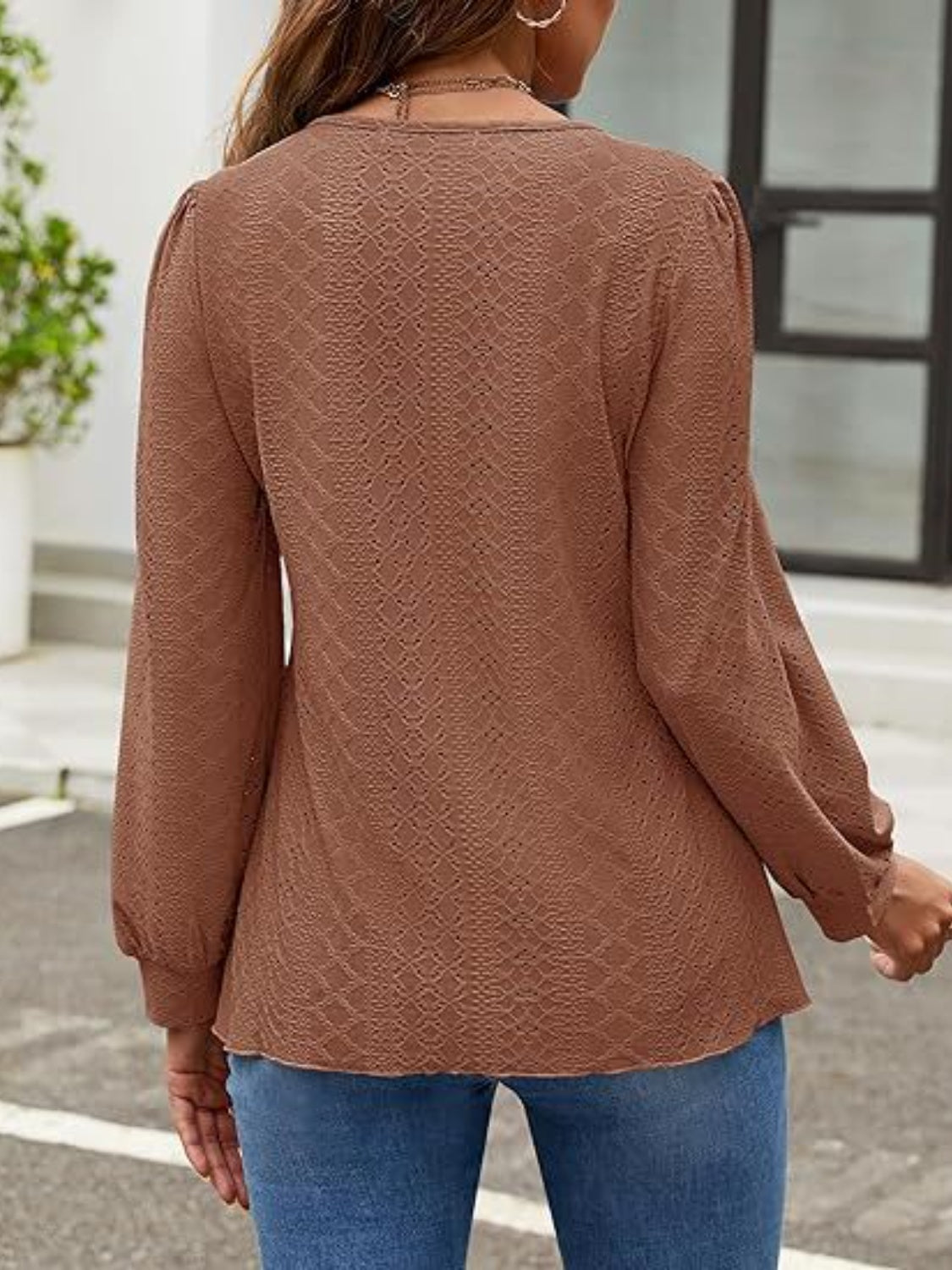 KayBee Eyelet Round Neck Long Sleeve Top