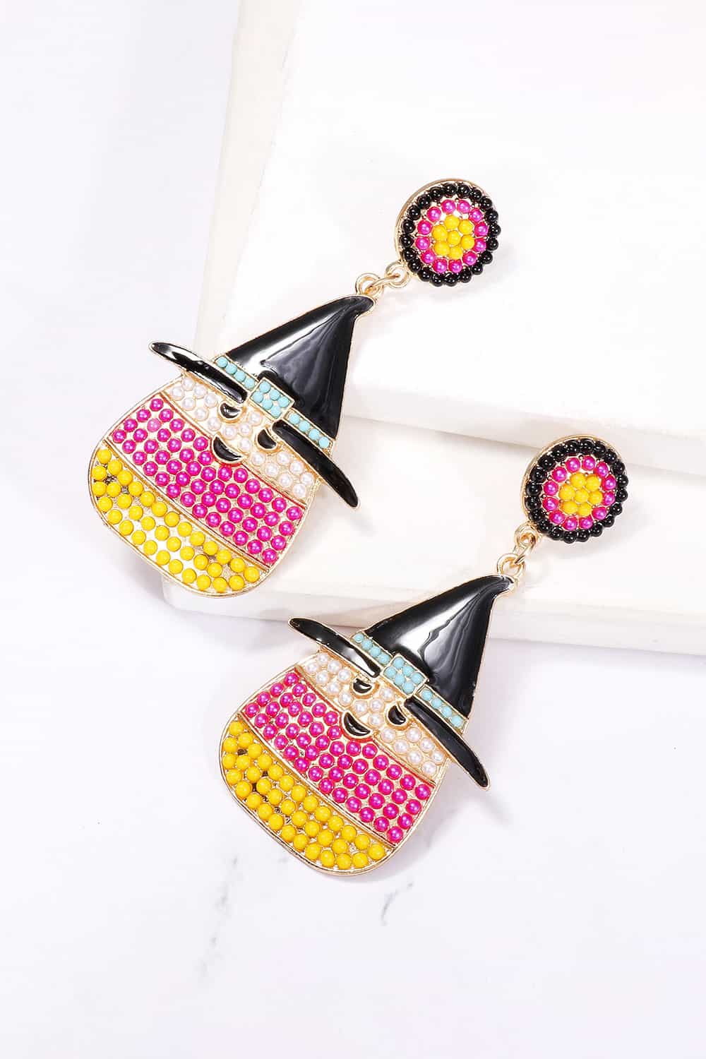 KayBee So Spooky Halloween Candy Corn Witch's Hat with Pearl Earrings
