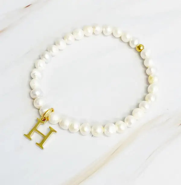 Radiant Freshwater Pearl Initial Charm Bracelet