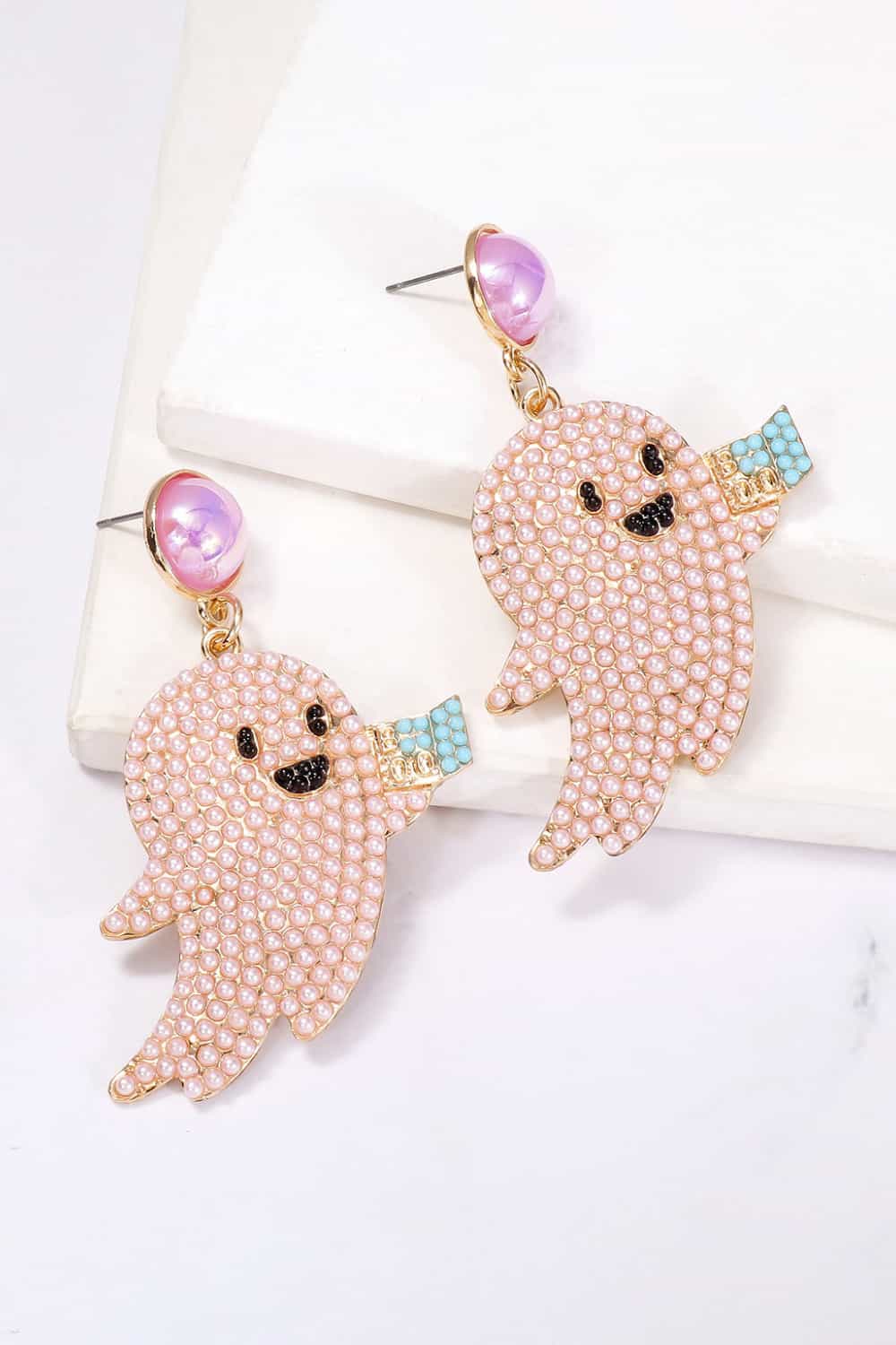 KayBee So Spooky Halloween Ghost Shape Synthetic Pearl Dangle Earrings