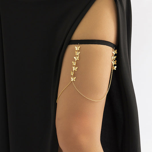 Unique and Sexy Black Stretch Metal Butterfly Fringe Thigh Chain