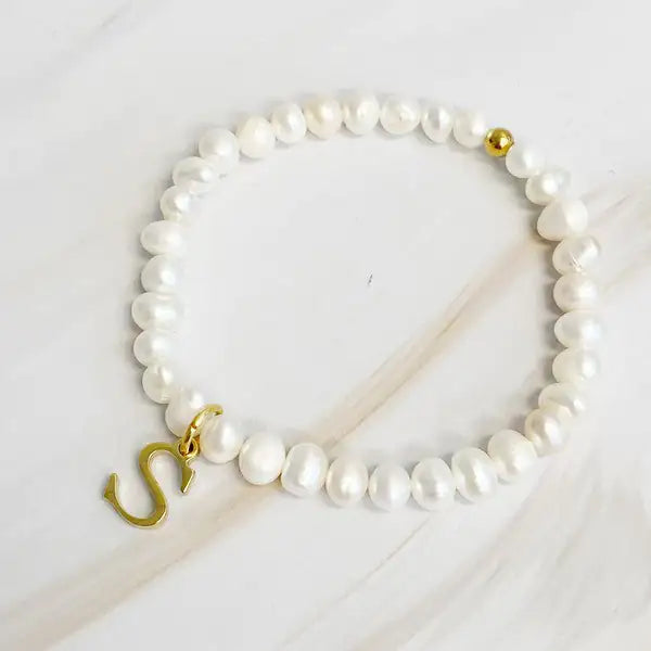 Radiant Freshwater Pearl Initial Charm Bracelet