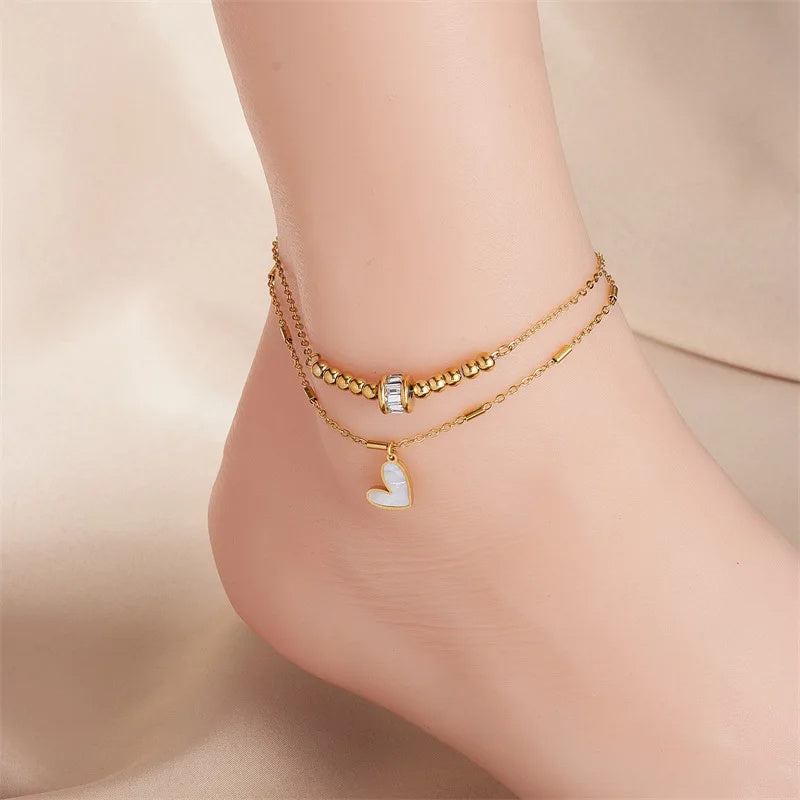 Boho Classic Love Heart Anklet - Double Layer