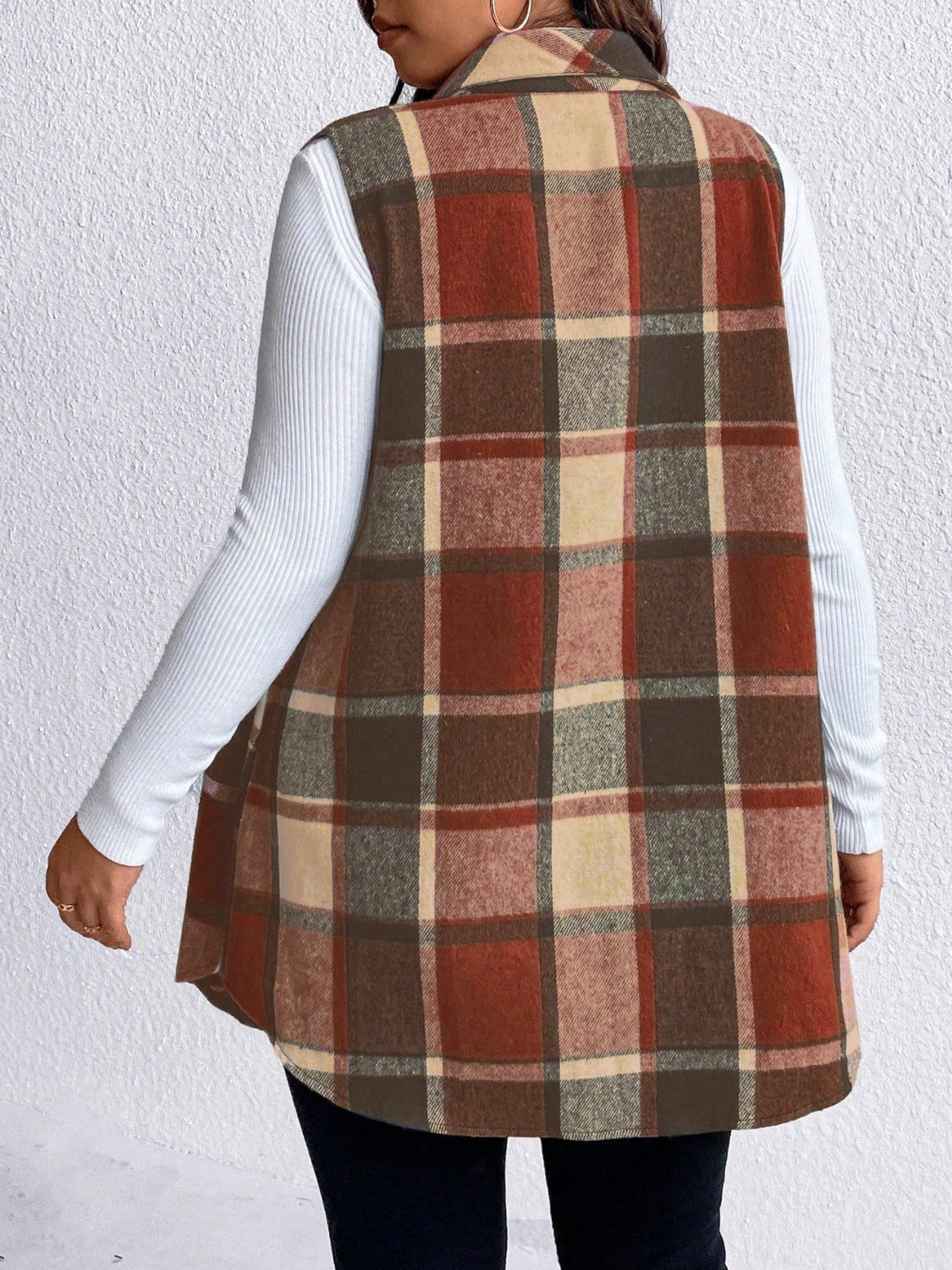 KayBee Honey Pocketed Plaid Button Up Vest Coat