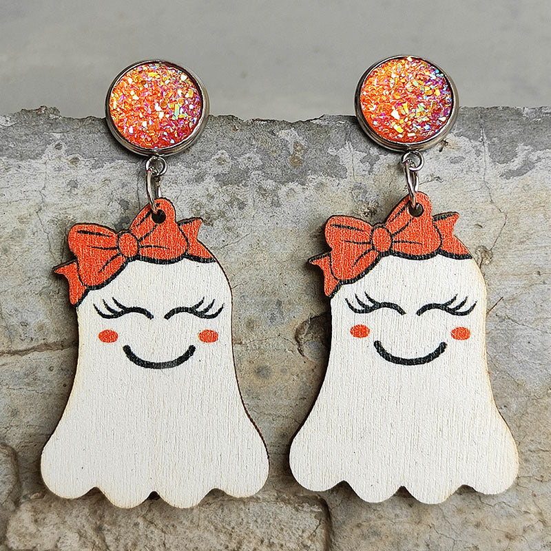 KayBee So Spooky Halloween Ghost Shape Wooden Dangle Earrings