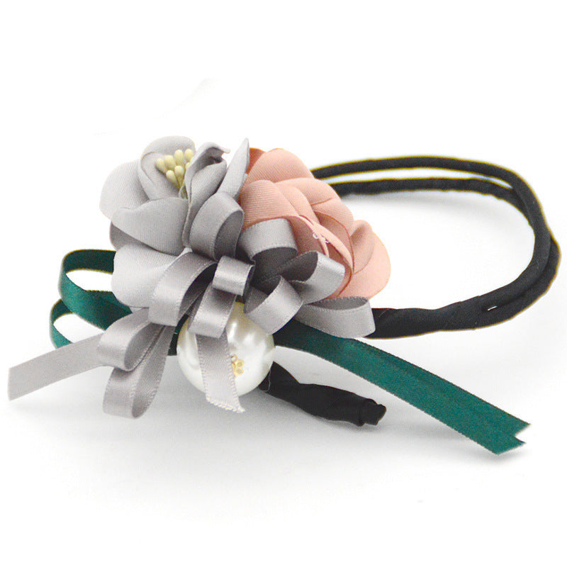 Fabric Pearl Flower Hair Tie Accessory