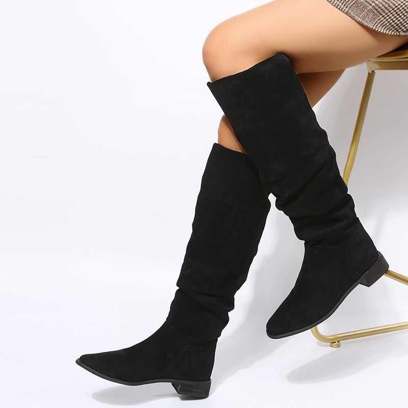 KayBee Suede Flat Over-the-knee Boots Female Pointed-toe Slip-on Knight