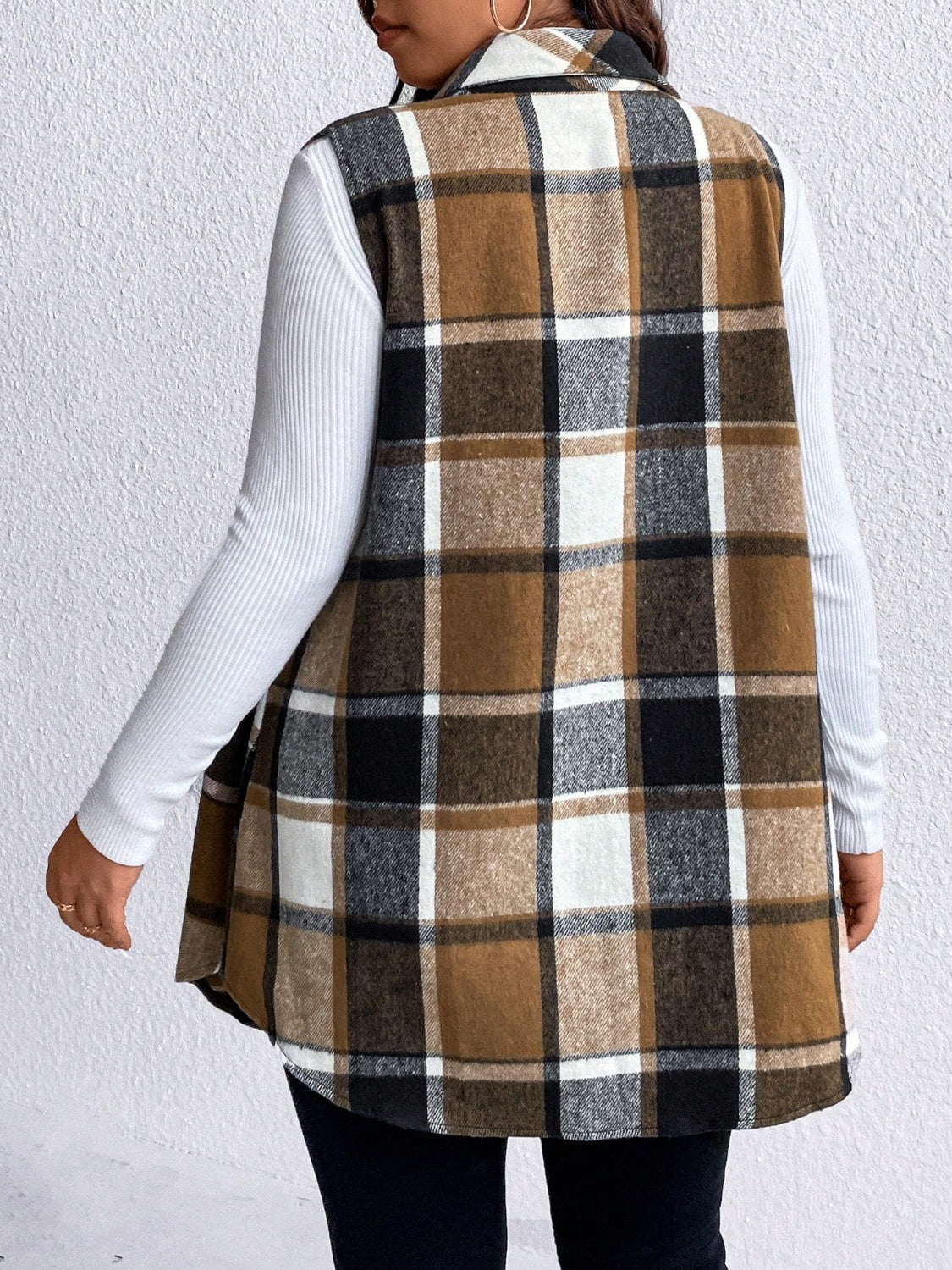 KayBee Honey Pocketed Plaid Button Up Vest Coat