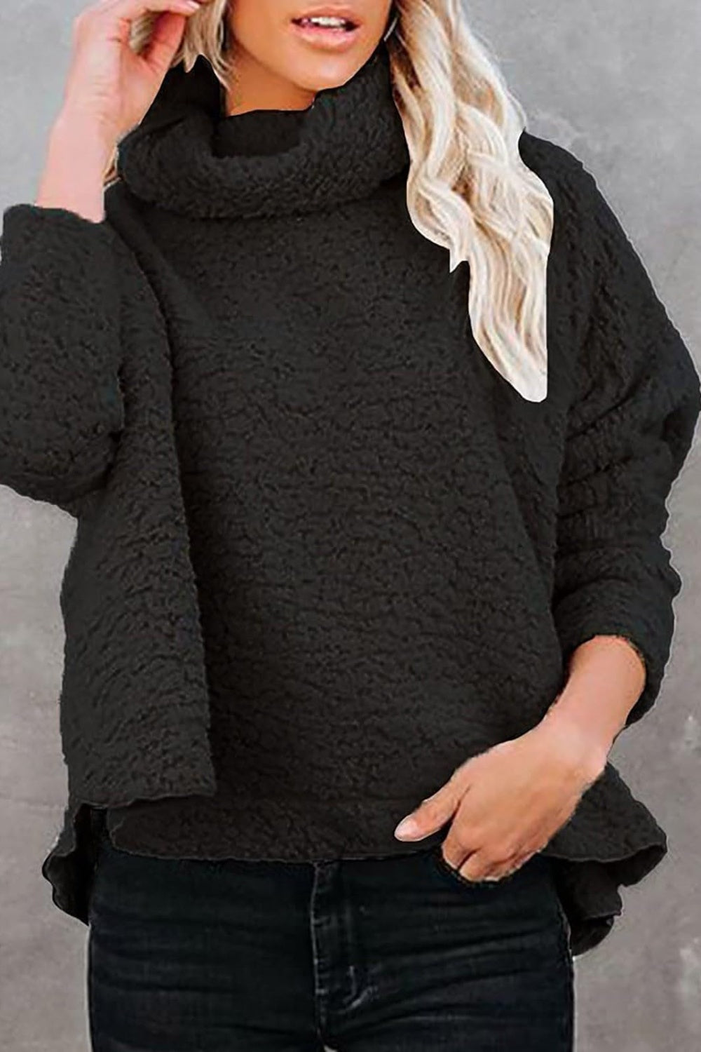 KayBee Fuzzy Turtleneck Long Sleeve Sweatshirt