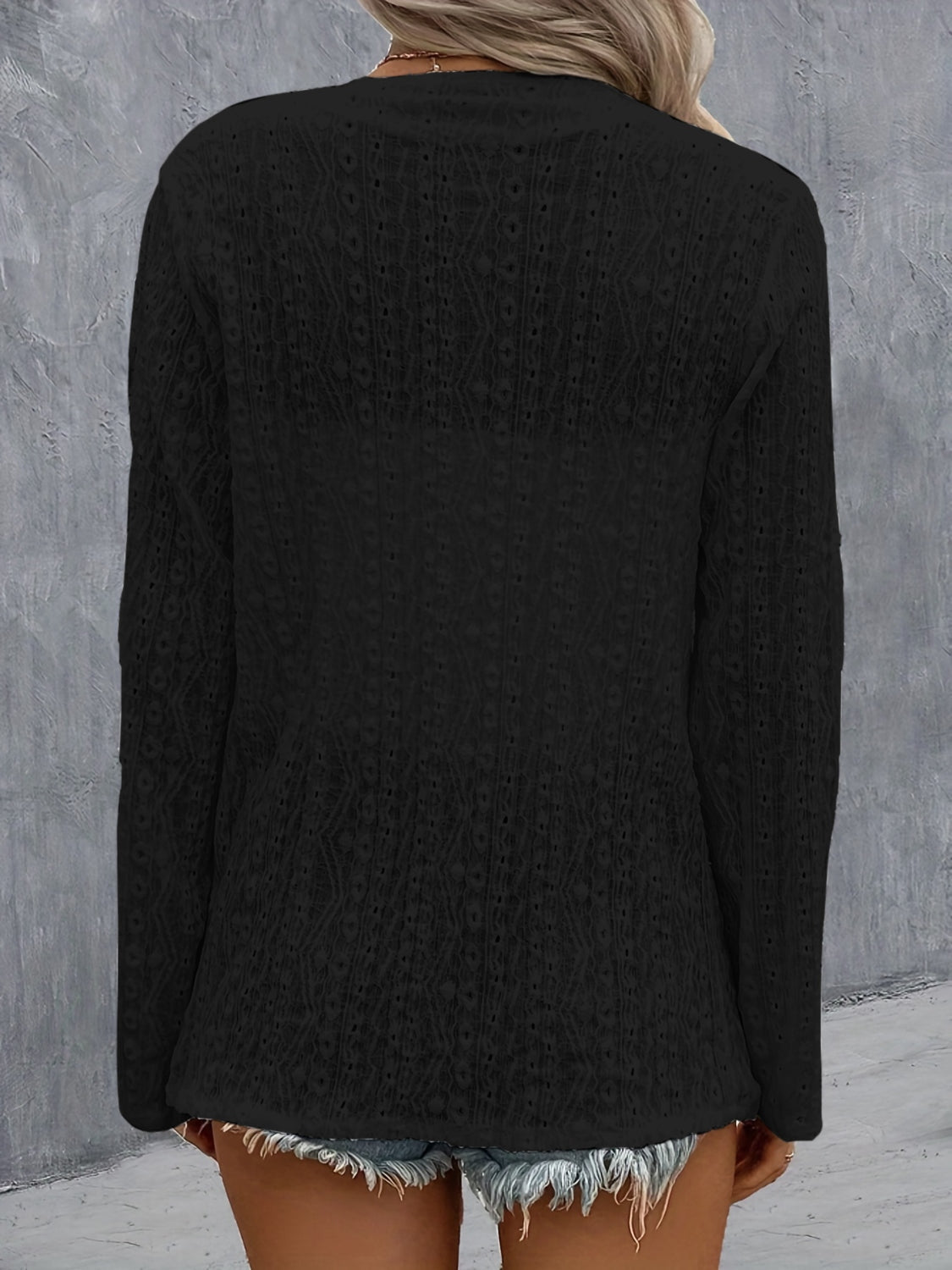 KayBee Eyelet Roll-Tab Sleeve Cardigan