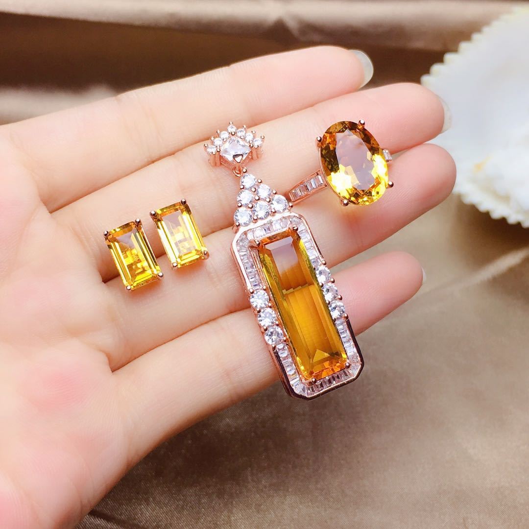 KayBee 3 Piece Citrine Suit - Ring, Pendant and Earring Crystal Clean Sparkle