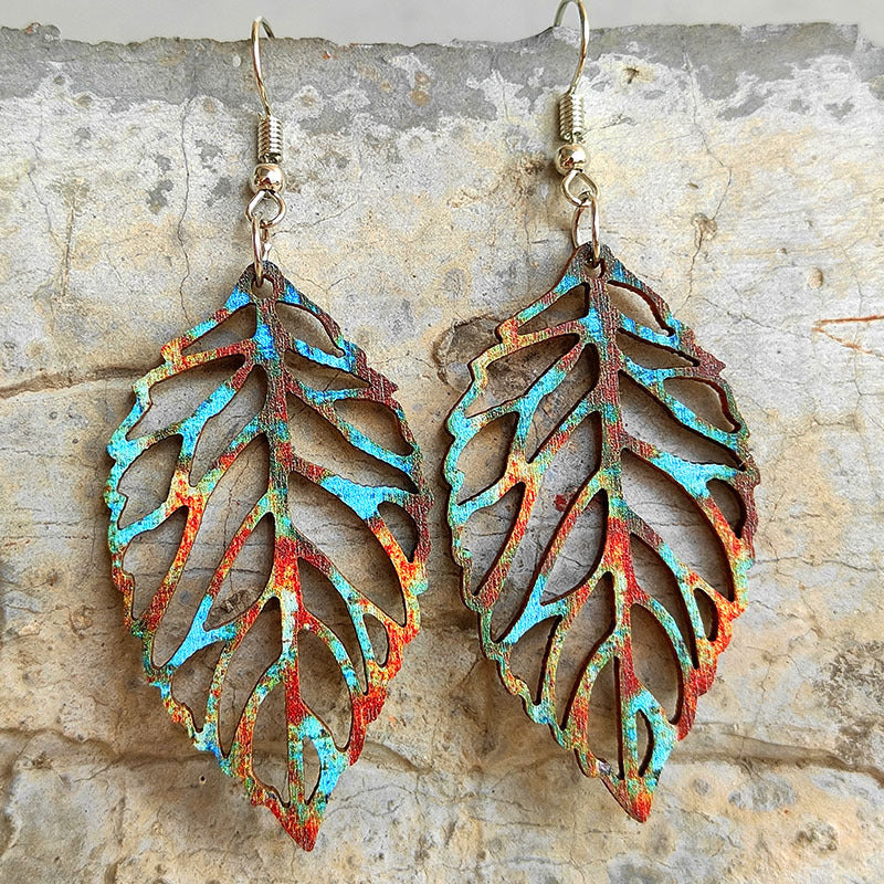 Unique Wooden Leaf Dangle Earrings
