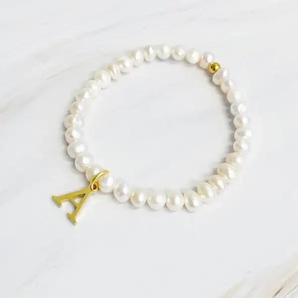 Radiant Freshwater Pearl Initial Charm Bracelet