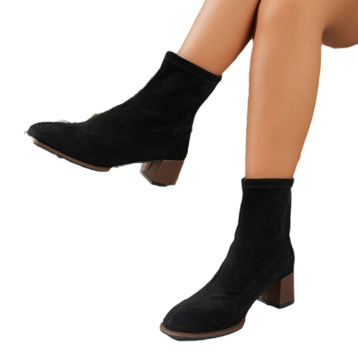 KayBee Autumn Round Head Chunky Heel Solid Color Women's Martin Boots